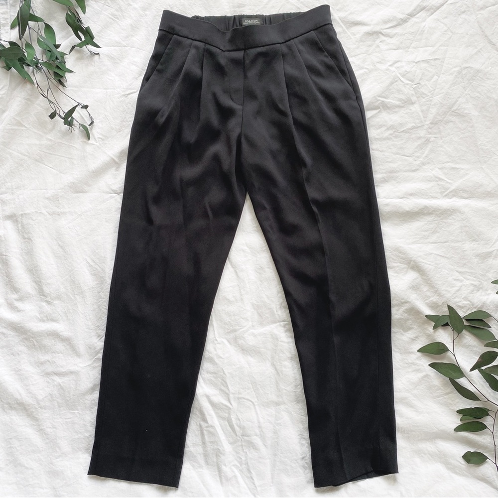 Aritzia Babaton Black Trouser Jogger Dress Pants Pleated Front Stretch Waist
